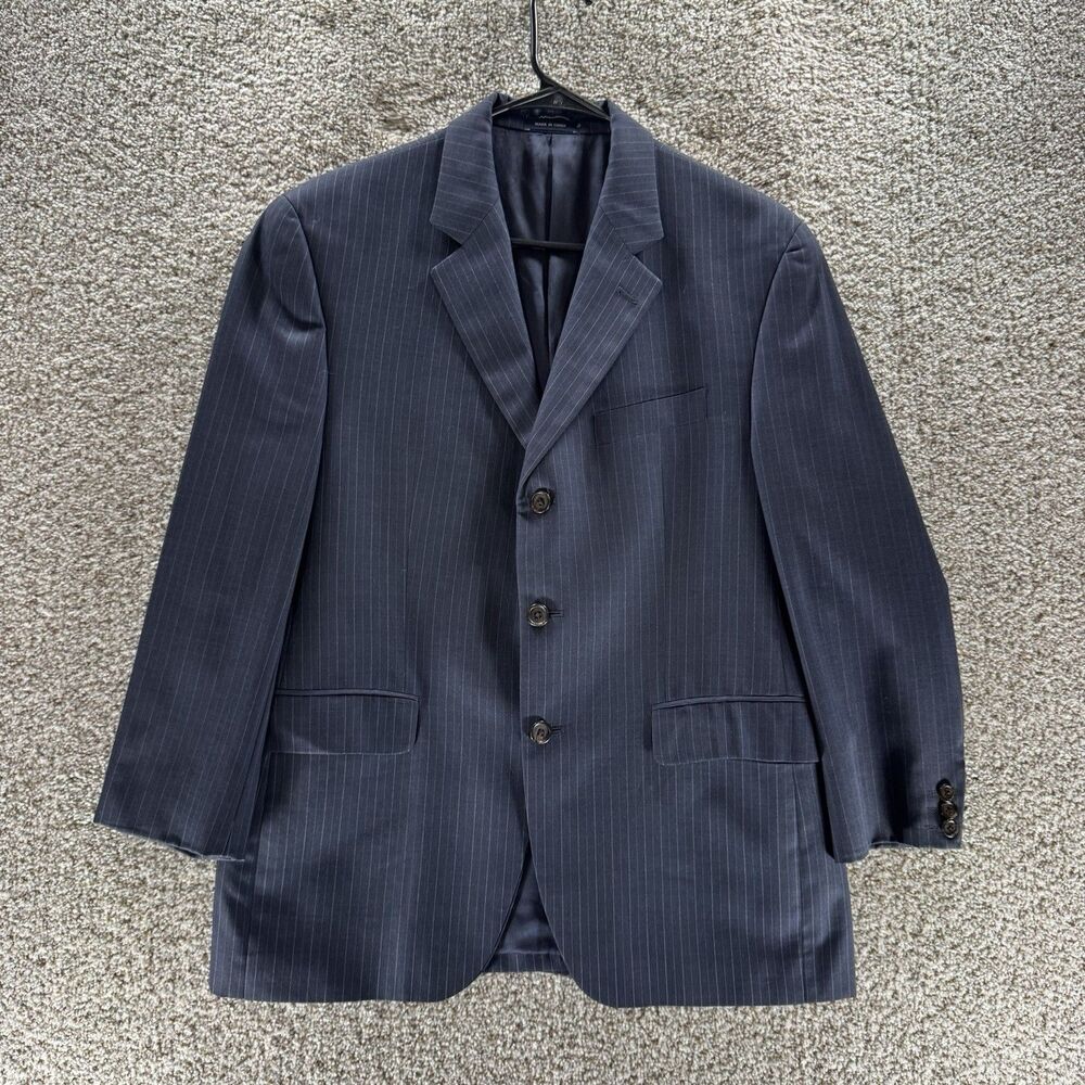 Ralph‎ Ralph Lauren Blazer Mens 40 Blue Pin Stripes 3 Button Double RL Wool RRL